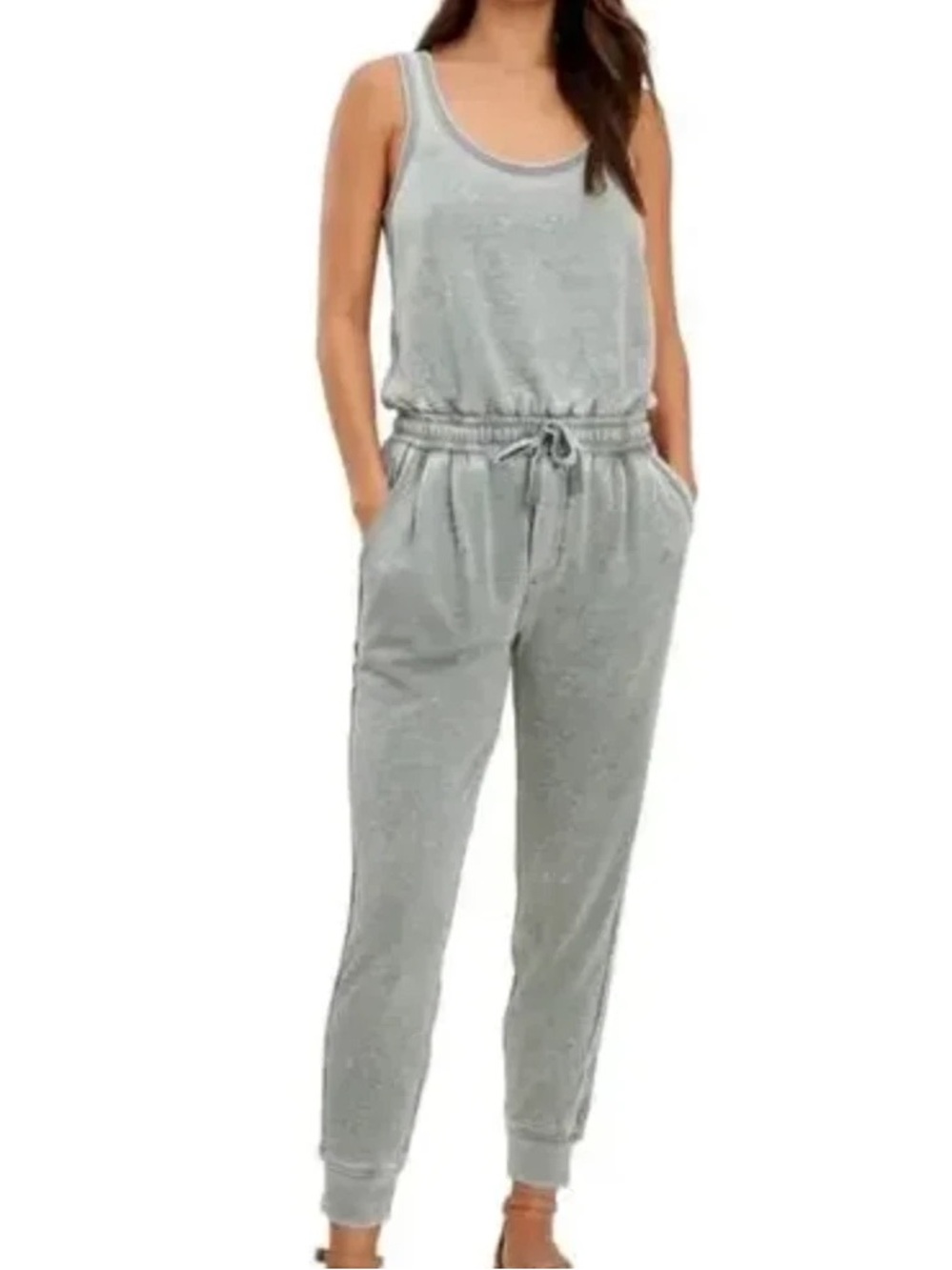 Splendid Costa Mesa Light Gray- Green Sleeveless Drawstring Jumpsuit